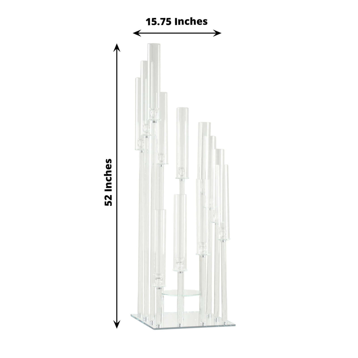 12-Arm Crystal Glass Cluster Candelabra Pedestal Stand 4.5ft - Square Hurricane Taper Candle Holder Table Centerpiece